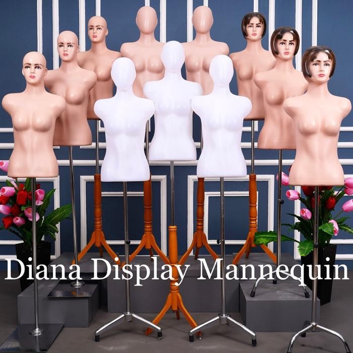 Manekin Torso Wanita Dewasa Plastik + Kaki Kayu / Kaki Besi - Patung Display Pakaian Wanita Atasan -