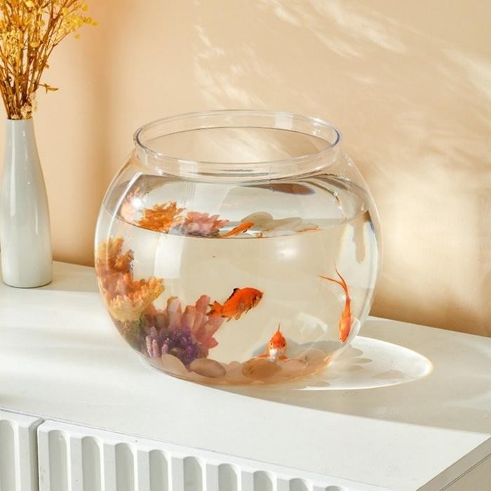 Vas Bunga Kaca Bulat/Pot Tanaman Air Hidroponik Hias/Tempat Ikan Cupang/Tempat Kaca Bulat