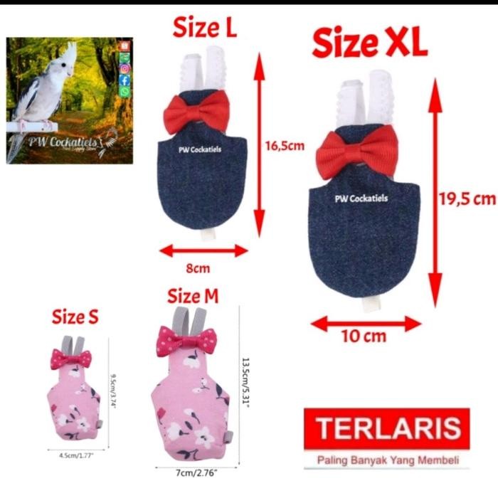 Baju Pempers Harness Popok Burung Parrot Parkit Lovebird dan lain-lain