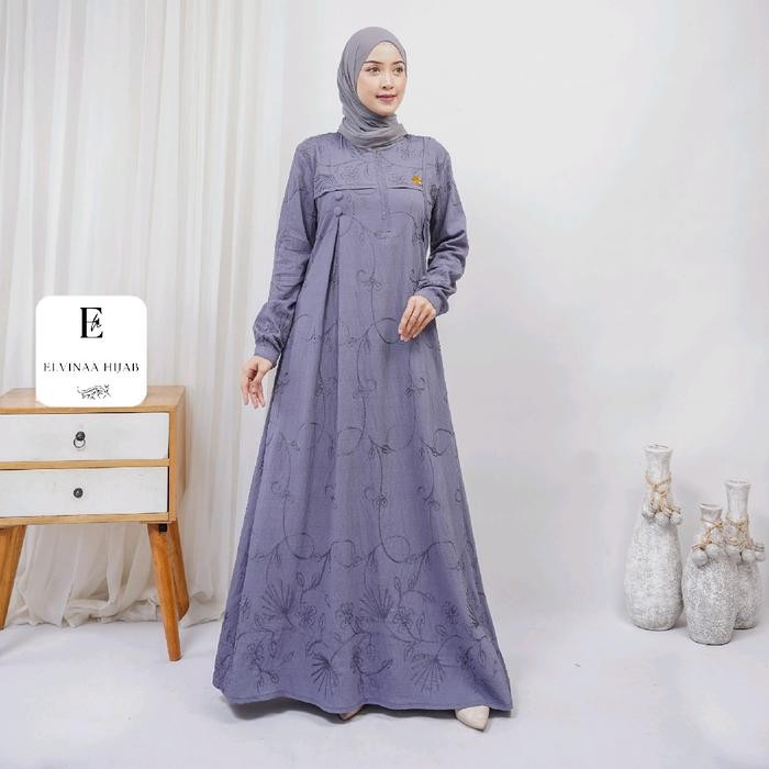 (Allthebest) KALUNA DRESS GAMIS POLO LINEN BORDIR PREMIUM