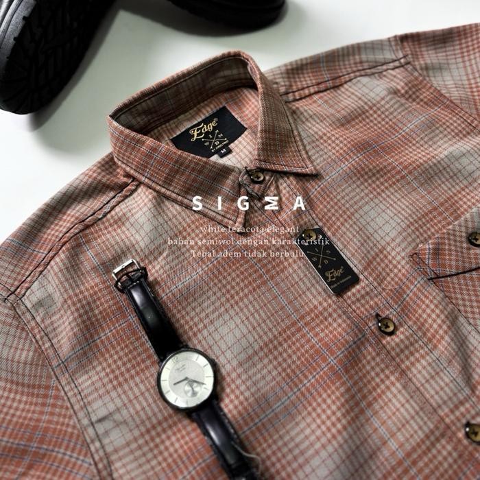 NEW Kemeja flanel semi wool premium EDGE lengan panjang unisex kemeja pria dan wanita motif kotak 20