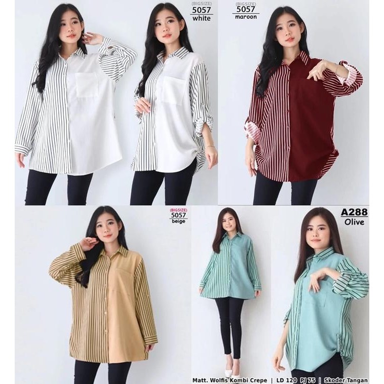 NEW KEMEJA ATASAN WANITA BIGSIZE JUMBO 5057 BAJU HAMIL KERJA FASHION KOREA [terbaik][terlaris]