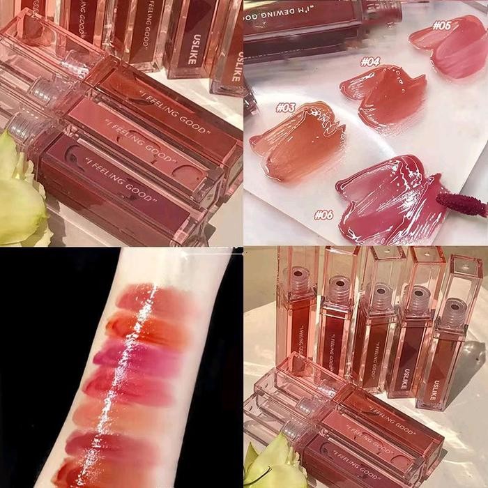 Liptint Uslike Tube Transparan Glossy LipTint Waterproof Tahan Air Tahan Lama Lipcream Lipstick