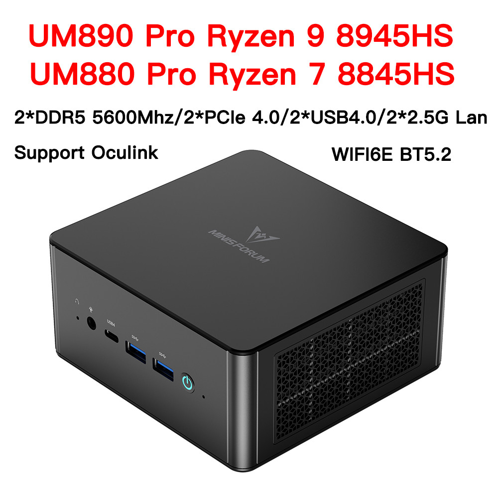 MINISFORUM UM890 UM880 Pro Ryzen 9 8945HS Ryzen 7 8845HS Mini PC DDR5 32GB 1TB PCIe  SSD 2*2.5G Ocul