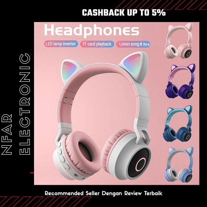 Headset Bluetooth Bando Motif Kucing Headphone Lucu Untuk Anak-Anak