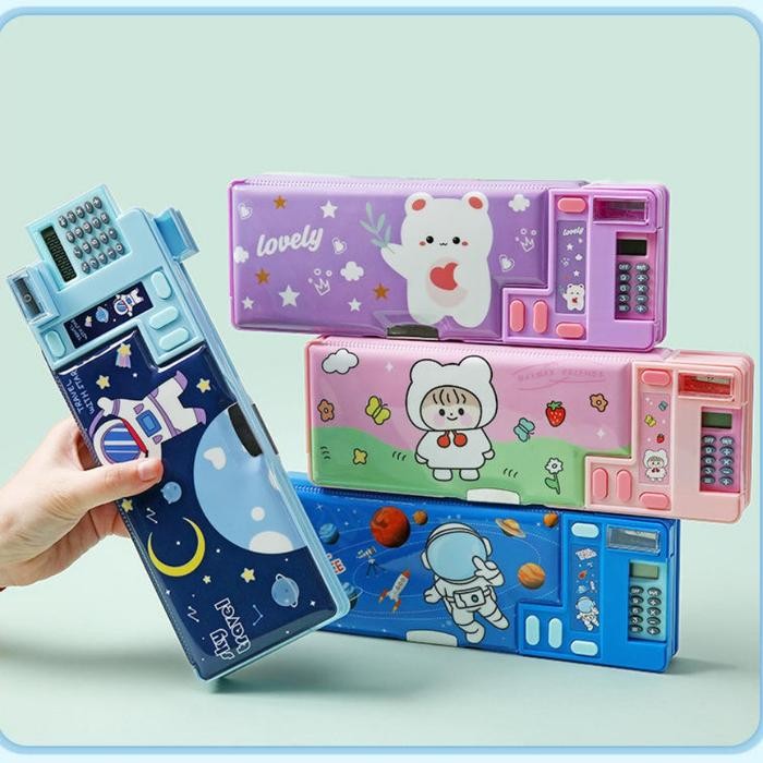 

2 In 1 Kotak Pensil Set Kalkulator Pencil Case Hardtop/Tempat Pensil Pop Out Kalkulator Kotak Tepak