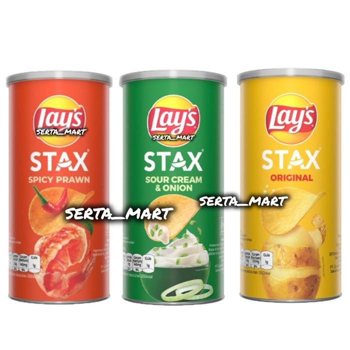 

Sedia Lays Stax Keripik Kentang Sour Cream / Spicy Prawn 70gr - Lay's STAX