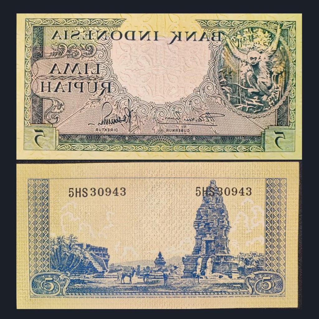 Uang Kuno Indonesia 5 Rupiah Kera Tahun 1957 | UNC | Gress