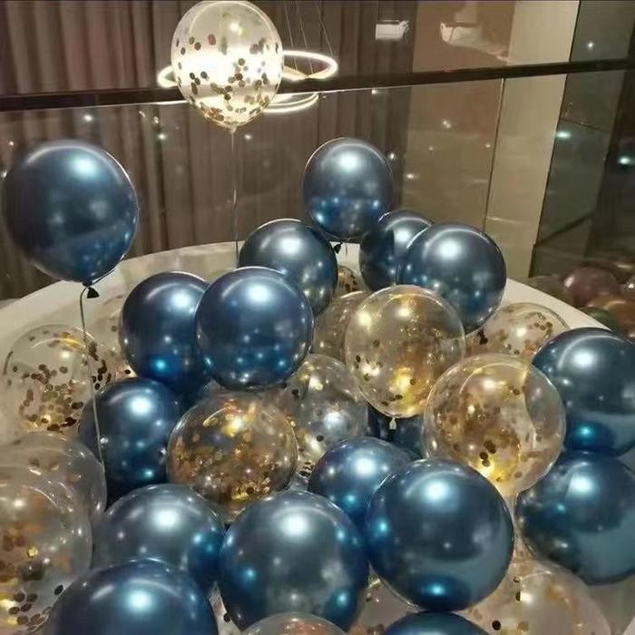 50 Pcs Balon Metalik Set Balon Konfeti Latex Chrome Emas Biru Merah Perak Untuk Dekorasi Pernikahan