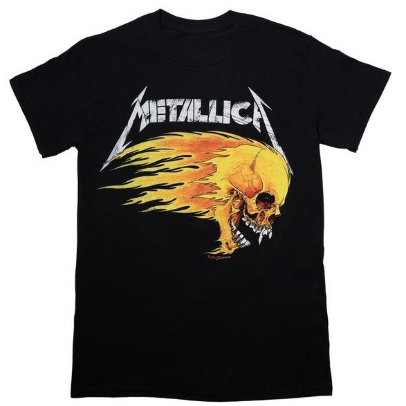 Kaos Metallica Flaming Skull 1994 Tour Katun Unisex Pria Wanita