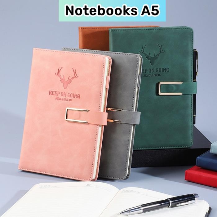 

Buku catatan kerja cover kulit sintetis premium magnet kertas A5 Notebooks magnetic agenda diary
