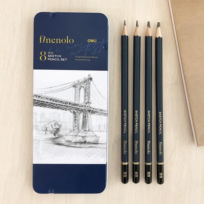 

Deli Sketch Pencil Set / Pensil Sketsa Gambar isi 8 Box Metal EC26 Alat Kayu