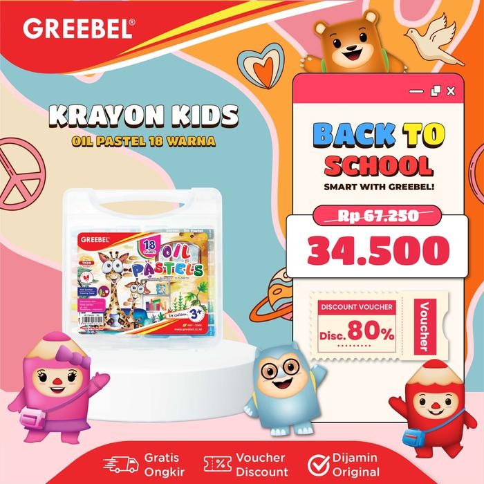 

GREEBEL Crayon Krayon KIDS OIL PASTEL 18 Warna (KOP 18C) / Krayon Oil Pastel / Mewarnai / Menggambar