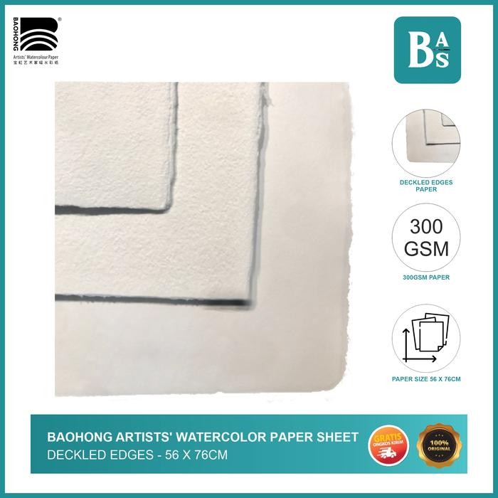 

Baohong - Artists Watercolor Paper Sheet Deckled Edges 56 x 76cm 300gsm 100% cotton HP/CP/R - Kertas