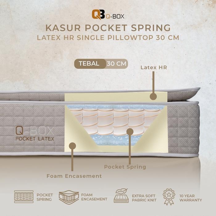 Q-Box Kasur Pocket Spring Latex Hr Single Pillow Top