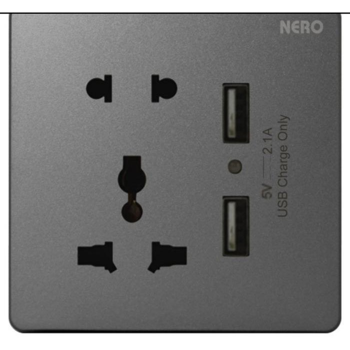 STOPKONTAK UNIVERSAL + USB NERO. TIPE CASA X2 GREY. STOPKONTAK + USB