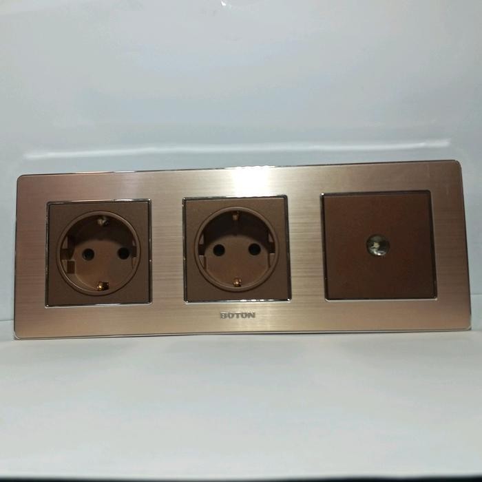 STOP KONTAK + STOP KONTAK + OUTLET TV 3 GANG K2 DARK CHAMPAGNE