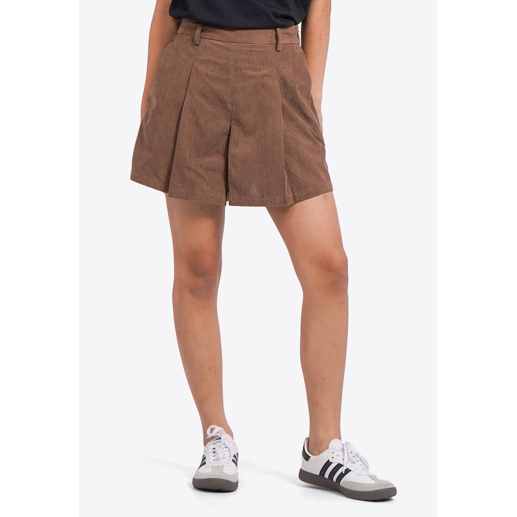 COLORBOX Corduroy Pleated Short Pants Brown