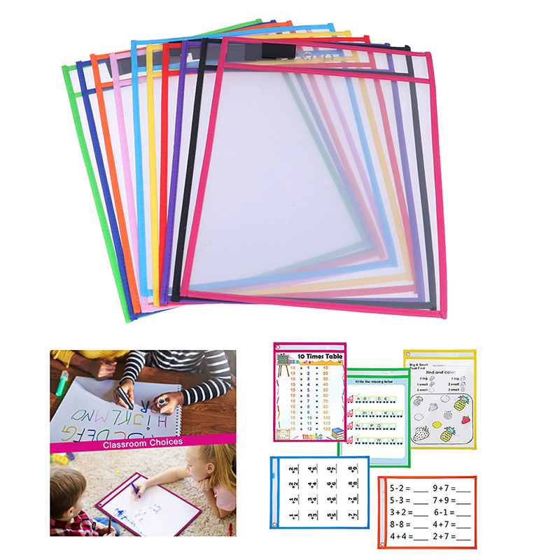 

1PC PET Transparent File Folder Dry Wipe Pen Bag Erasable Document Storage Reused Write Drawing Kids