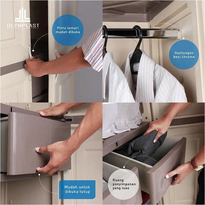 Olymplast Lemari Pakaian Plastik 2 Pintu Gantung Tanpa Cern Omc St1