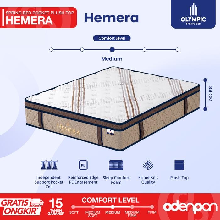 Olympic Kasur Pocket Spring Bed Mattress Garansi Plush Top Hemera