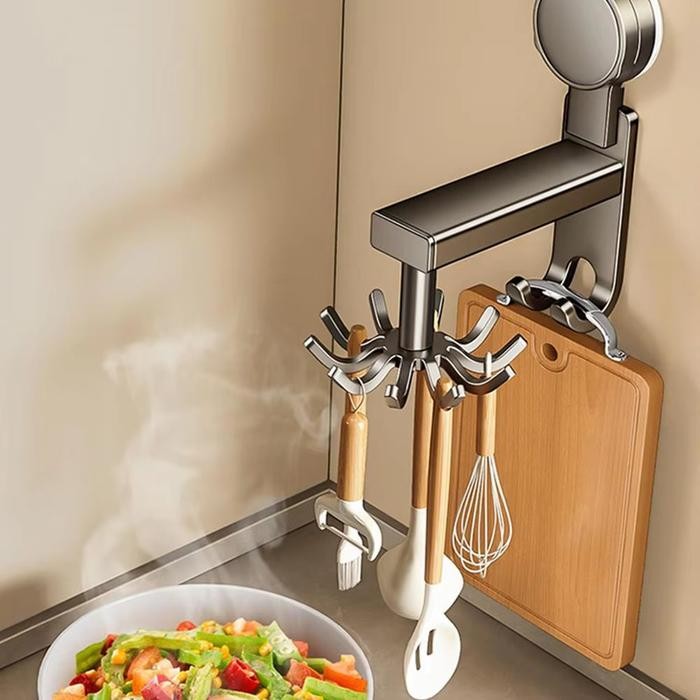 TCID Gantungan Putar Dinding Dapur Kitchenset 8 Hook Kuat Serbaguna Multifungsi Aluminium