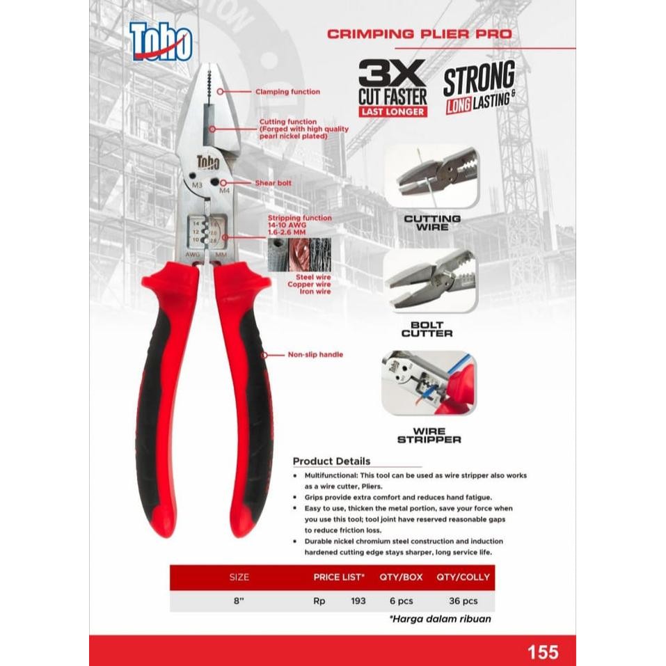 Tang Kombinasi Toho Crimping Pliers PRO 8 Inch Tang Multifunction
