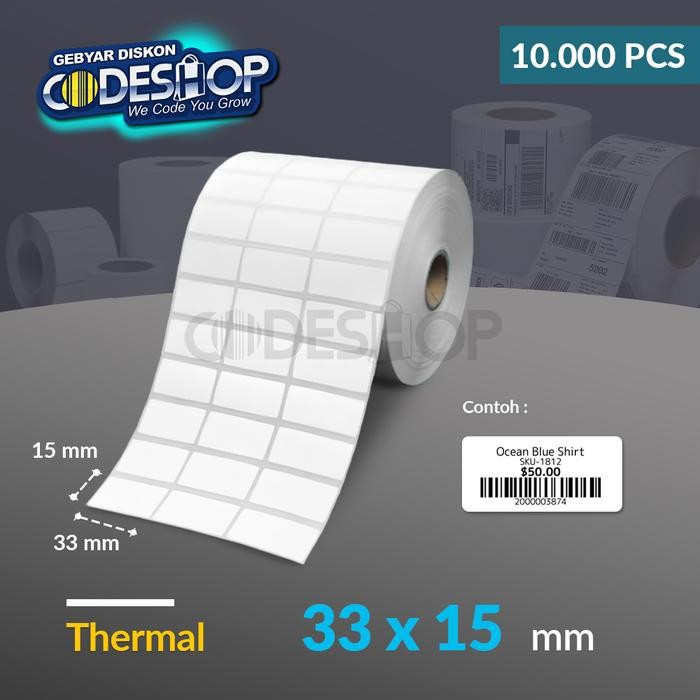 

AT Codeshop Label Thermal 33 x 15 mm 3 Line Stiker Printer Barcode 10.000