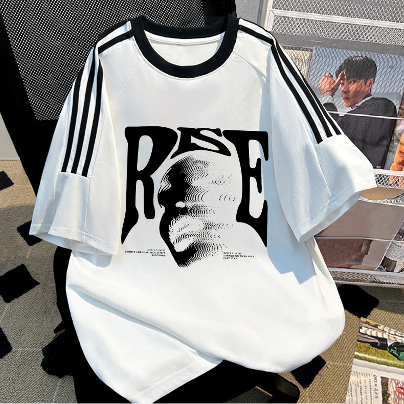 Kemeja stripe pria oversize - raglan  | Kaos Pria Lengan Pendek Cotton Premium - Warna Putih Stripes