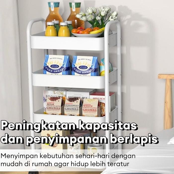 Besi 100%Rak Troli Susun Rak Roda Serbaguna Rak 4 Susun Rak Kamar Mandi Rak Dapur Rak Salon Rak