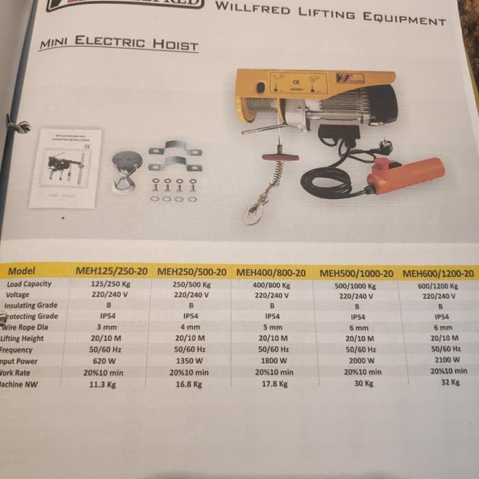 Terlaris Mini Elektric Hoist Willfred Berbagai Size