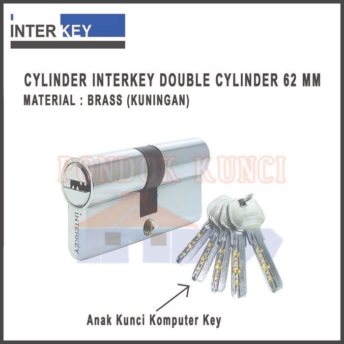 Cylinder INTERKEY DC 62 MM Silinder Kunci Pintu US 10 Pintu Kaca