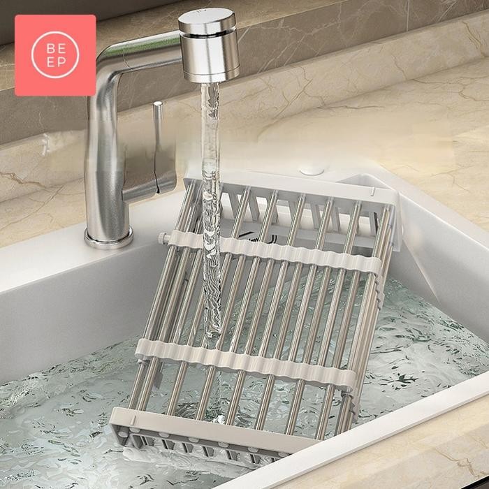 rak pengering cuci piring alat makan alat masak stainless di wastafel dapat dilebarkan dish drain