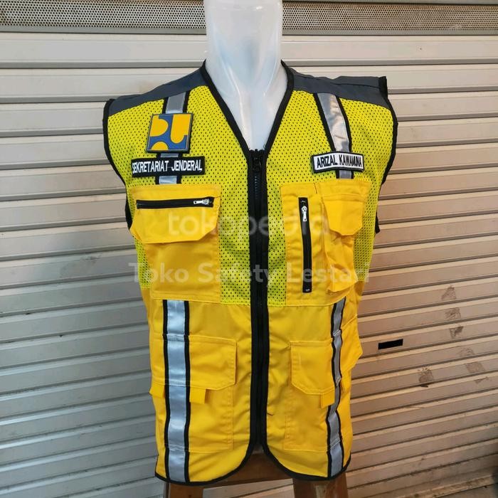 SAFETY VEST PUPR KOMPLIT BORDIR / ROMPI SAFETY KOMBINASI/ ROMPI JARING