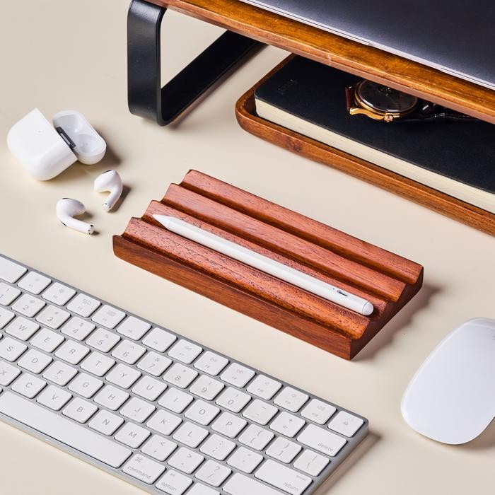 

Skandif Walnut Zig Zag Tray Premium Teak Wood Desk Organizer Kayu Jati Brown
