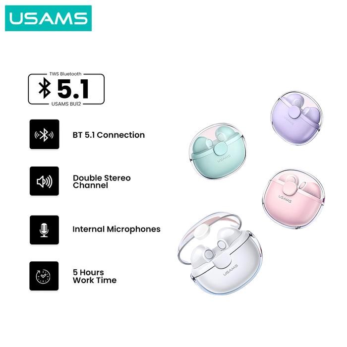 Usams Bu12 Tws Transparent Unique Macaron Earphone Bluetooth 5.1