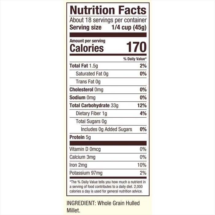 

Millet Gluten Free Whole Grain ( Jawawut ) 794g - Bob Red Mill BRM