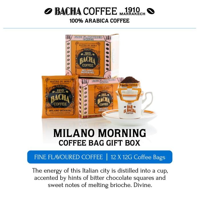 

Bacha Coffee Milano Morning Fine Flavoured, 100% Arabica Beans, Medium Roast, X12 Individually