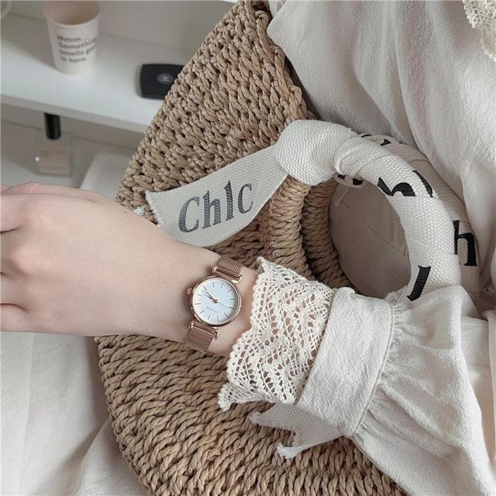 Barbee Jam Tangan Wanita Analog Ulzzang Strap Rantai Pasir Bulat Fashion Korea Watch Watches