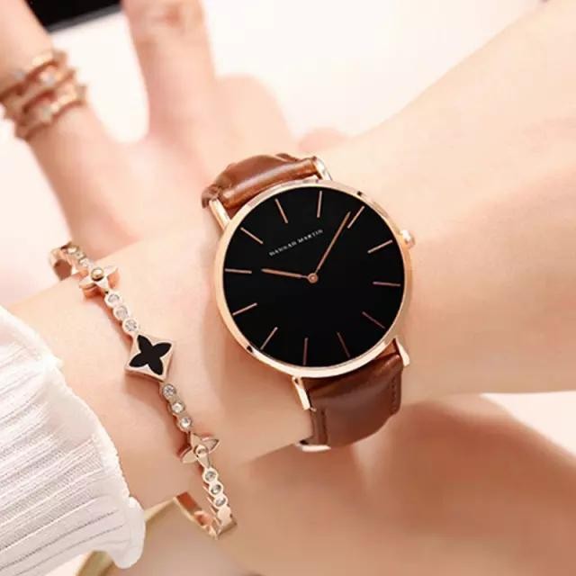 Jam Tangan Wanita Hannah Martin Original Tali Kulit Sangat Tipis