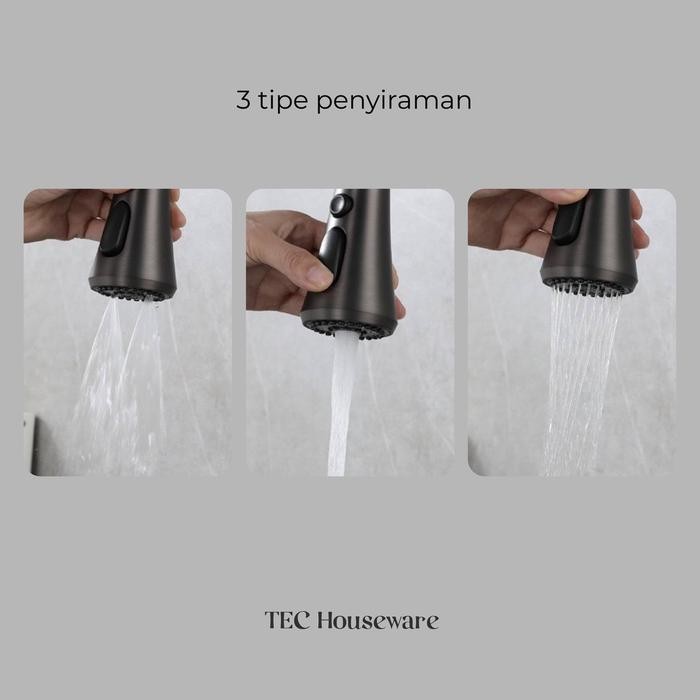 

TECCASA NEW Kitchen Sink Stainless Steel 304 Matte Grey Rainfall Set Wastafel dapur Lengkap Tarik