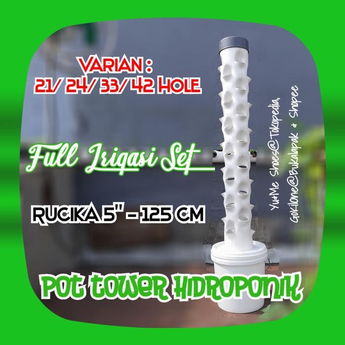 Pot Tower 5" 125cm FULL IRIGASI SET Hidroponik Garden