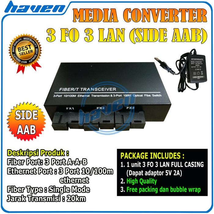 Media Converter 3 Port FO 3 Port LAN / Switch Fiber Optic 3 FO 3 LAN