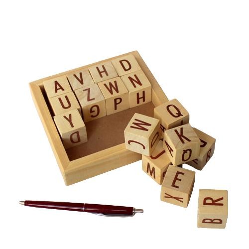 Mainan Edukasi Balok Huruf Kayu Natural Kotak Kubus Pinus Alphabet Alfabet ABC ABCD