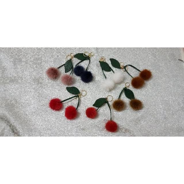 Cherry mink fur bag charm / gantungan tas