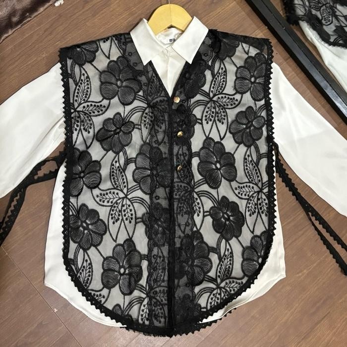 (Only Vest)Vest Brukat Premium Prisa Hitam Putih Rompi Outer Wanita Panjang Belah Samping Terlaris