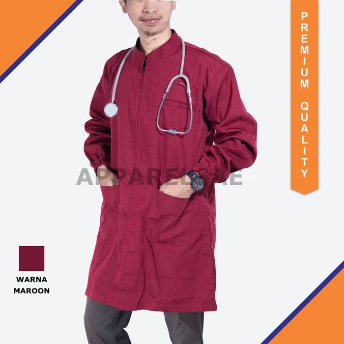 Jas Laboratorium Katun Lembut & Tebal Baju Dokter Warna Maroon Berkualitas