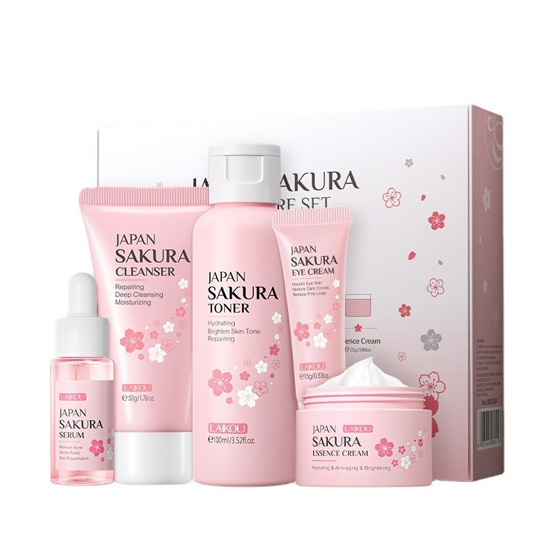 IMPORT 5-piece Gift Box Cherry Blossom Sakura Skin Care Set Collagen Eye Cream Serum Facial Cleanser
