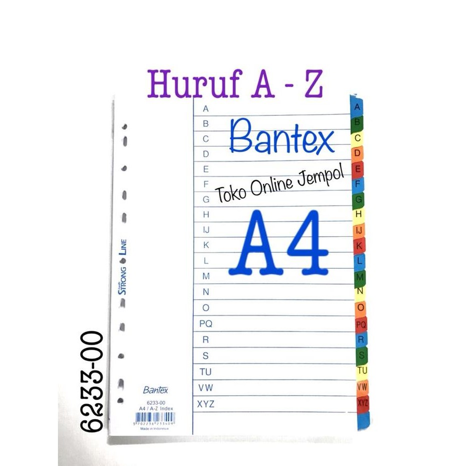 

A4 Huruf A-Z putih 6233-00 File Divider Bantex Pembatas ATK1180BX