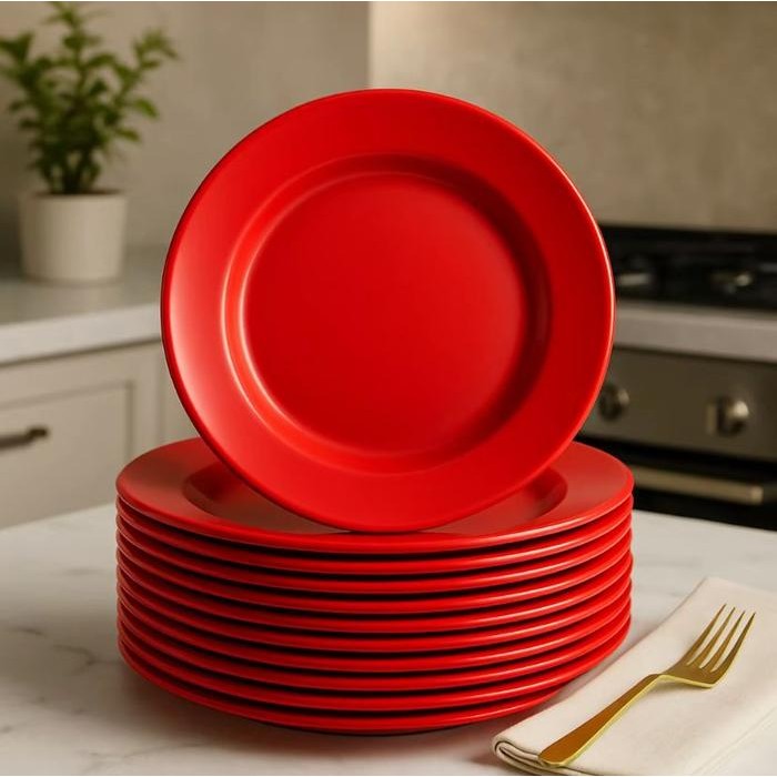 6 PCS PIRING 23CM PIRING MAKAN MELAMIN / PIRRING MELAMIN 9 INCH Warna Merah Cerah Cocok untuk